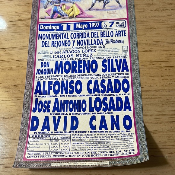 Authentic Vntg Bull-Fight Advertisement Poster: Torremolinos, Spain, 1997 - Picture 3 of 3